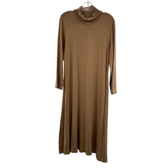 Coldwater Creek Women's Cowl Neck Maxi Dress Tan Size Medium Petite Long Sleeve - Picture 1 of 9